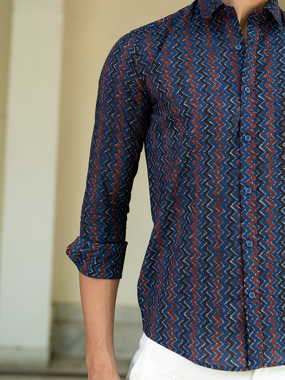 Cotton Chevron Jaipuri Printed Shirt For Men