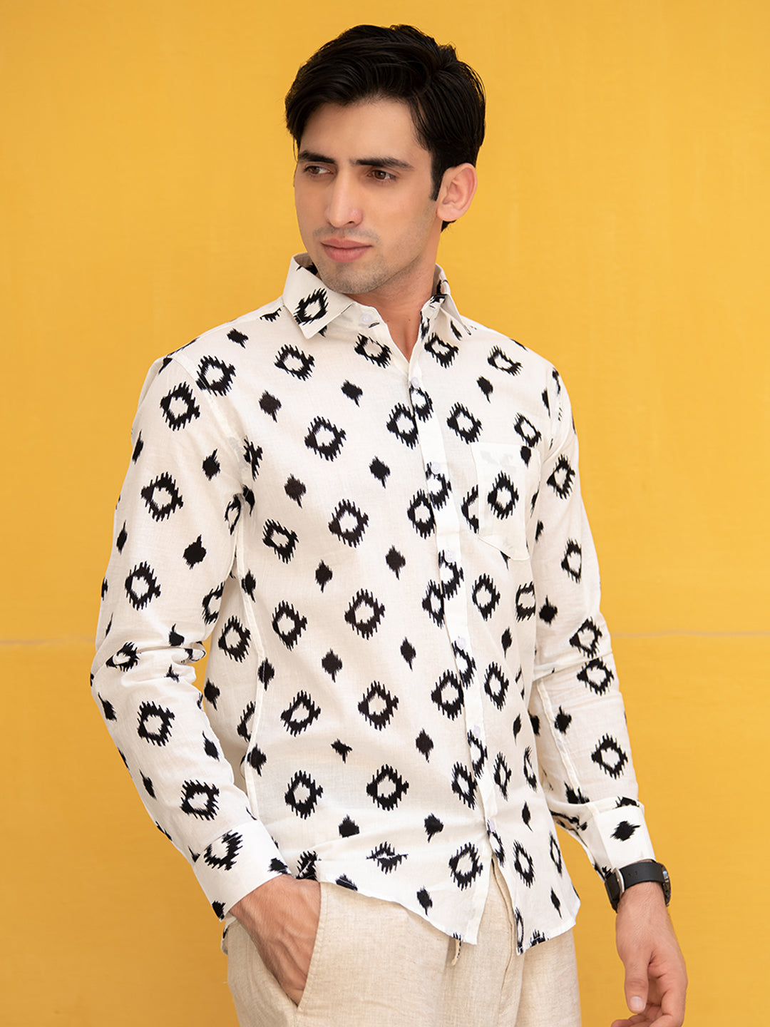 White Cotton Jaipuri Printed Shirt