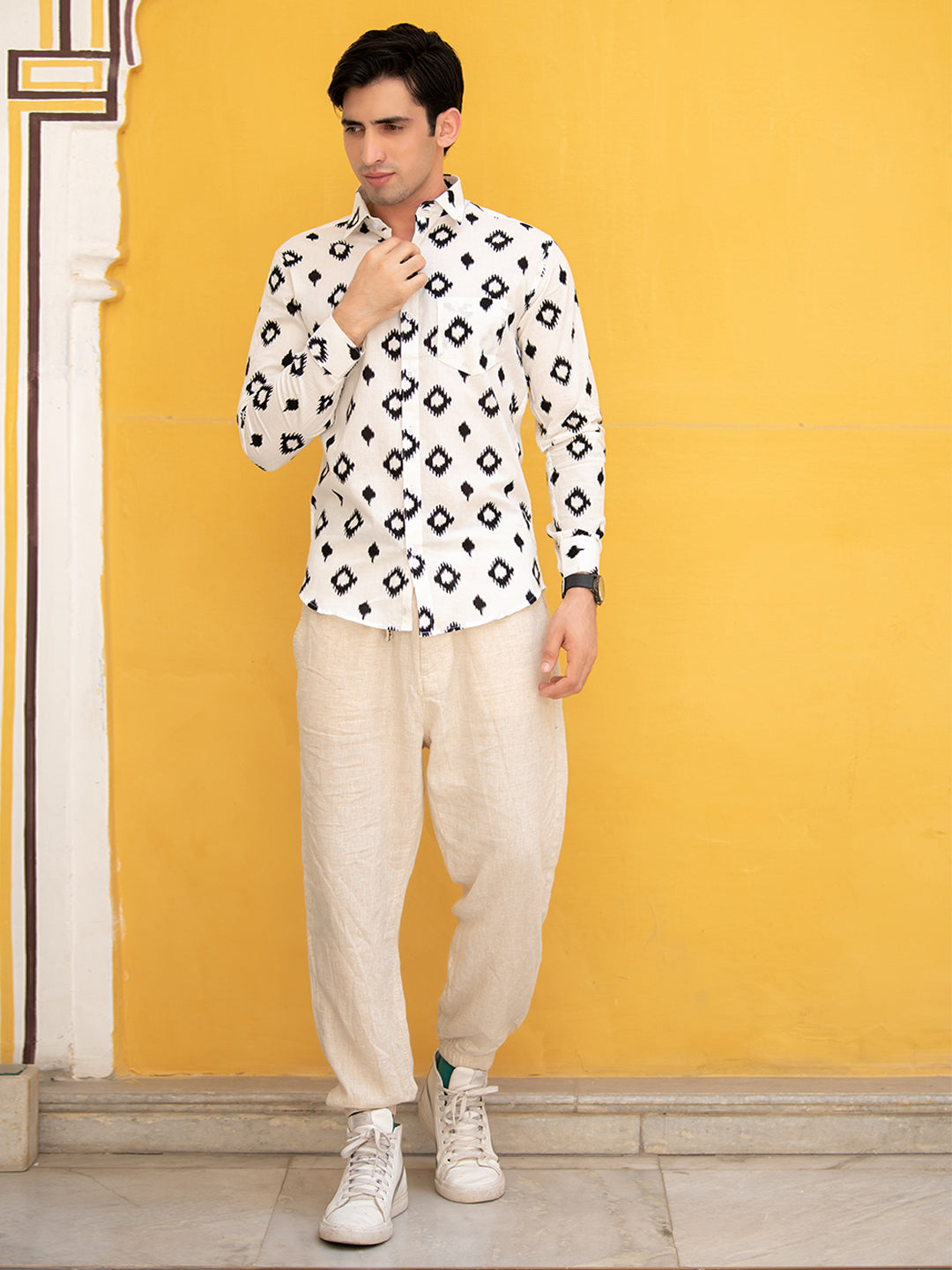 White Cotton Jaipuri Printed Shirt