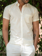 White Small Dotted Half Sleeve Shirt