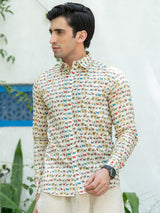 Camel Jaipuri Printed Shirt For Men