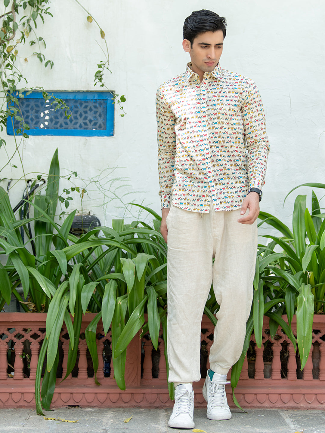 Camel Jaipuri Printed Shirt For Men