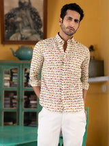 Camel Jaipuri Printed Shirt For Men