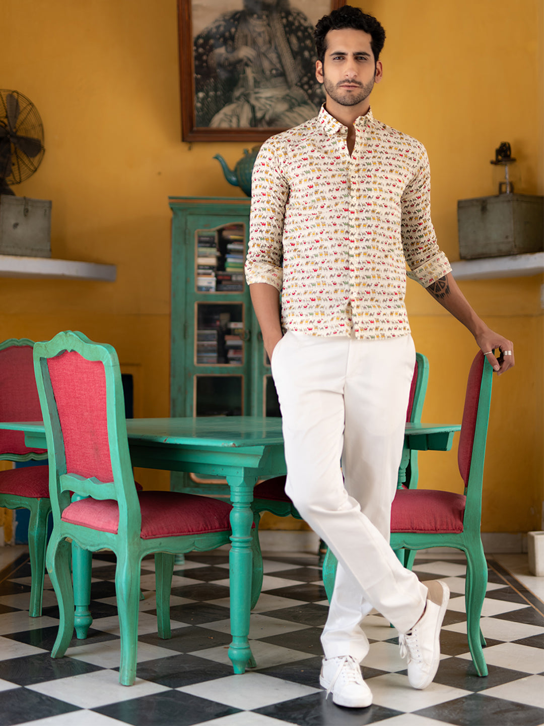 Camel Jaipuri Printed Shirt For Men