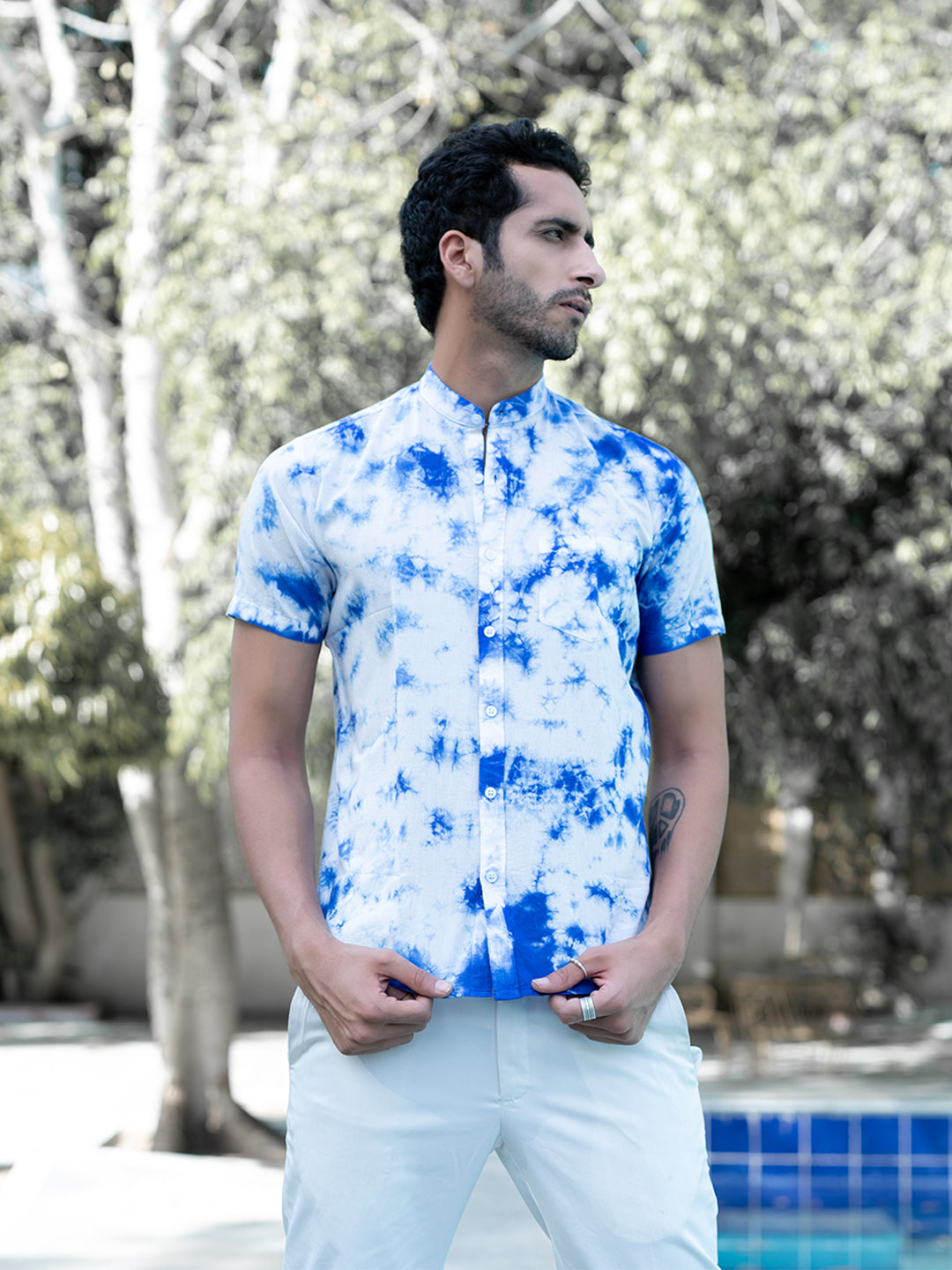 Blue Tie and Dye Half Sleeves Shirt