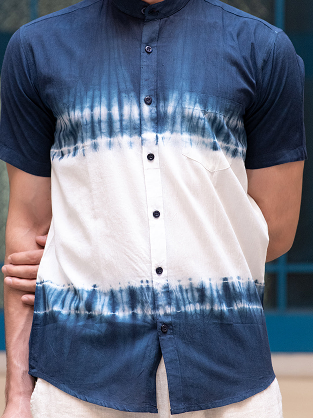 Denim Blue Half Sleeve Shirts for Men | Chinese Collar – Linen Trail