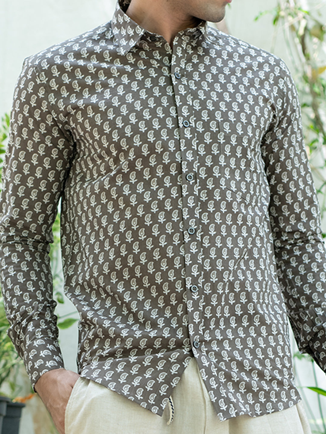 Brown Jaipuri Printed Cotton Shirt