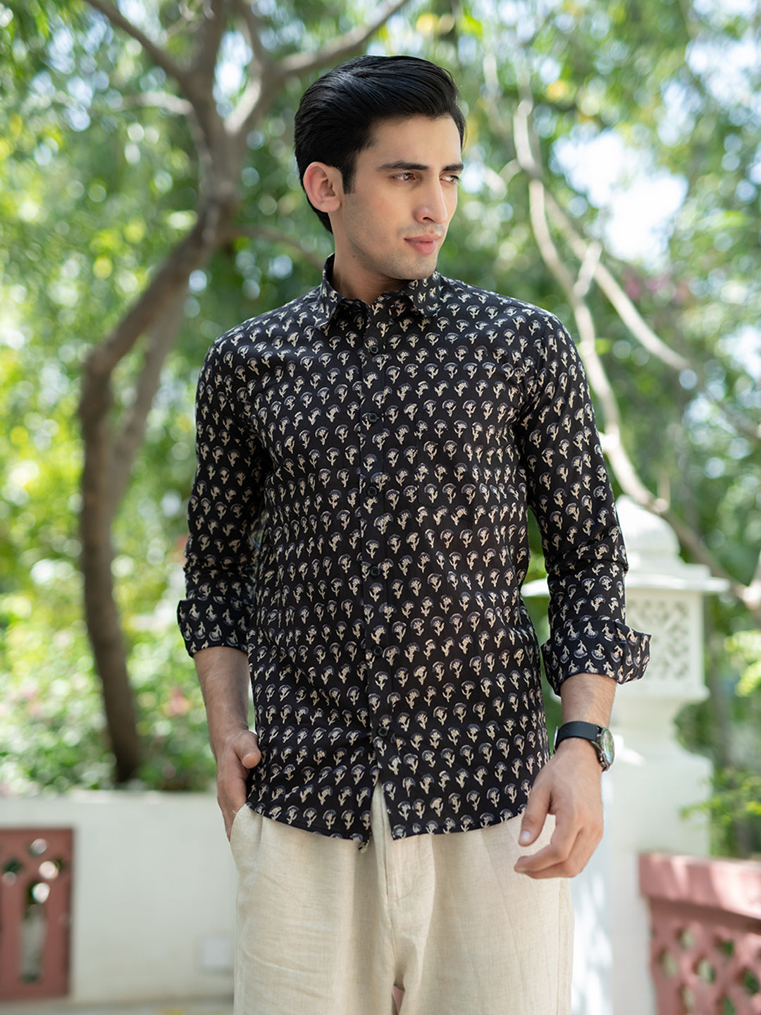 Black Jaipuri Cotton Printed Shirt