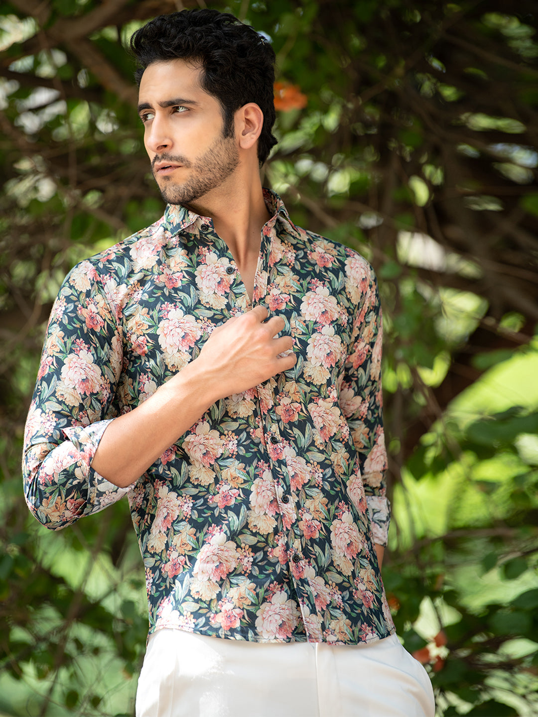 Cotton Black Floral Digital Print Shirt