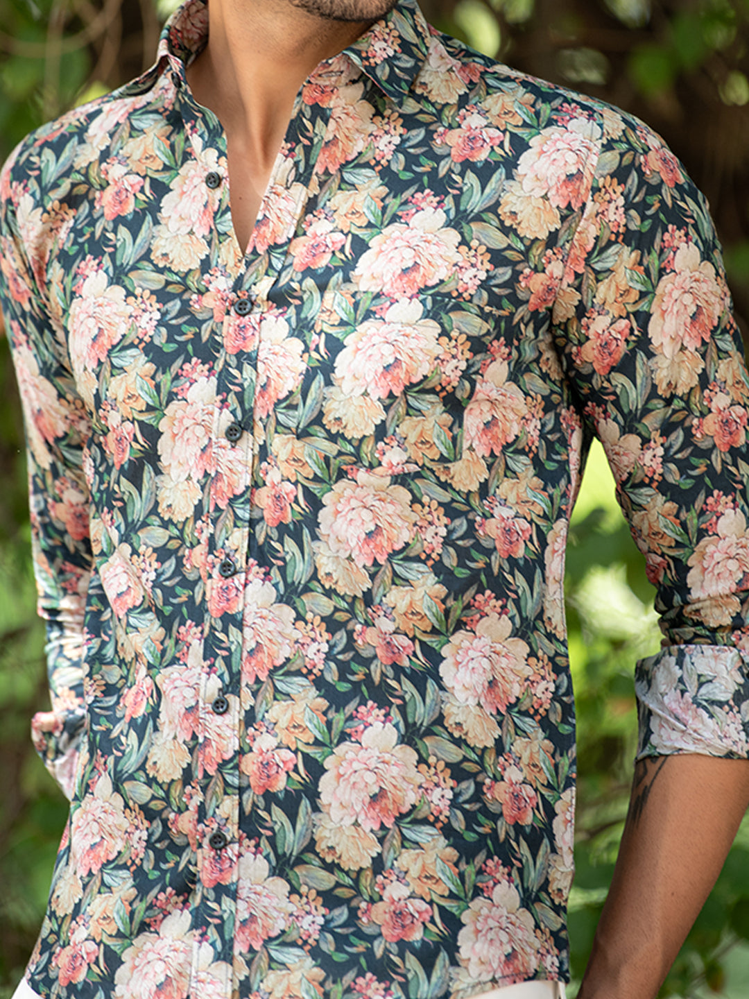 Cotton Black Floral Digital Print Shirt