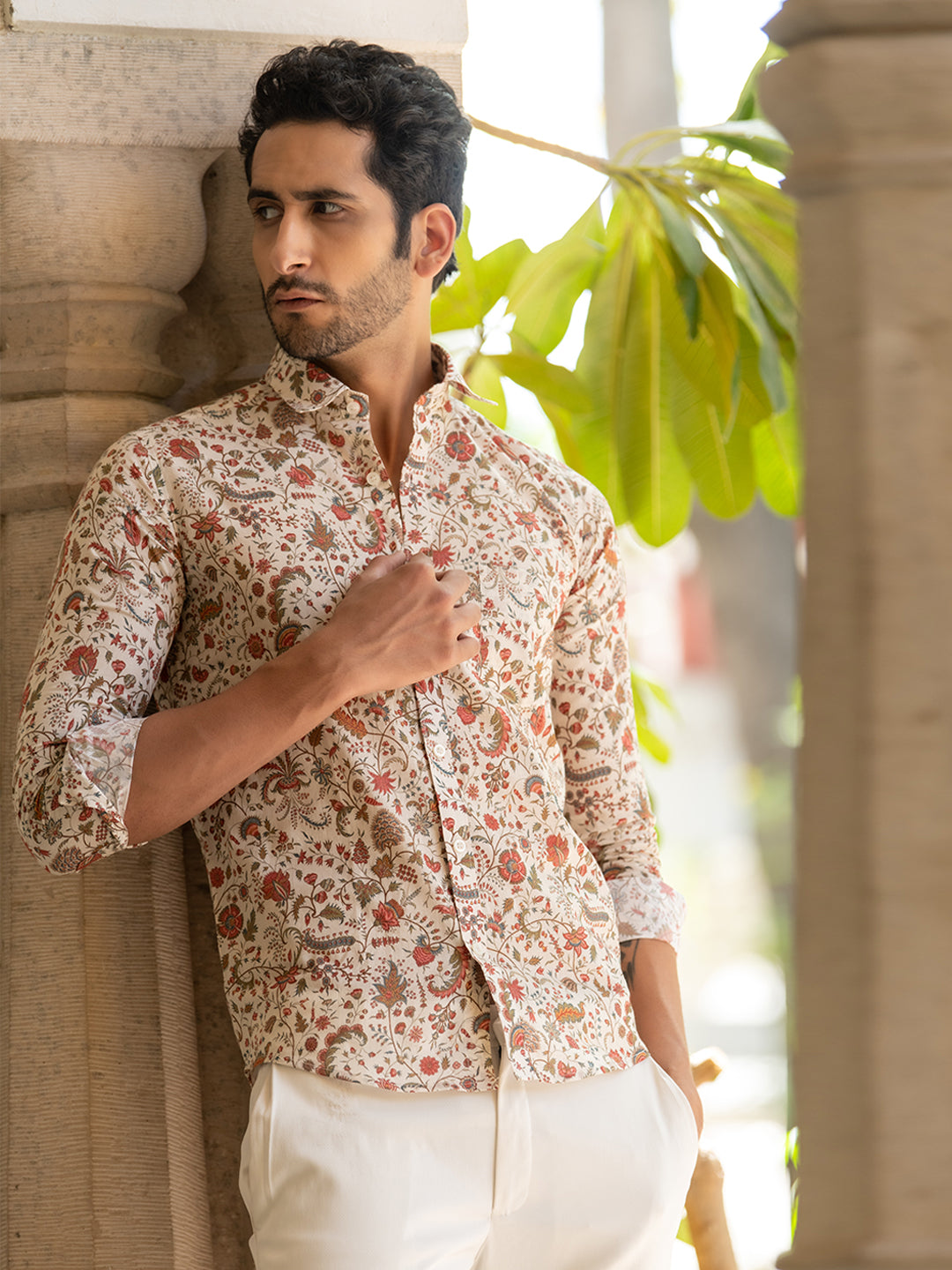 Cream Florence Printed Shirt For Men