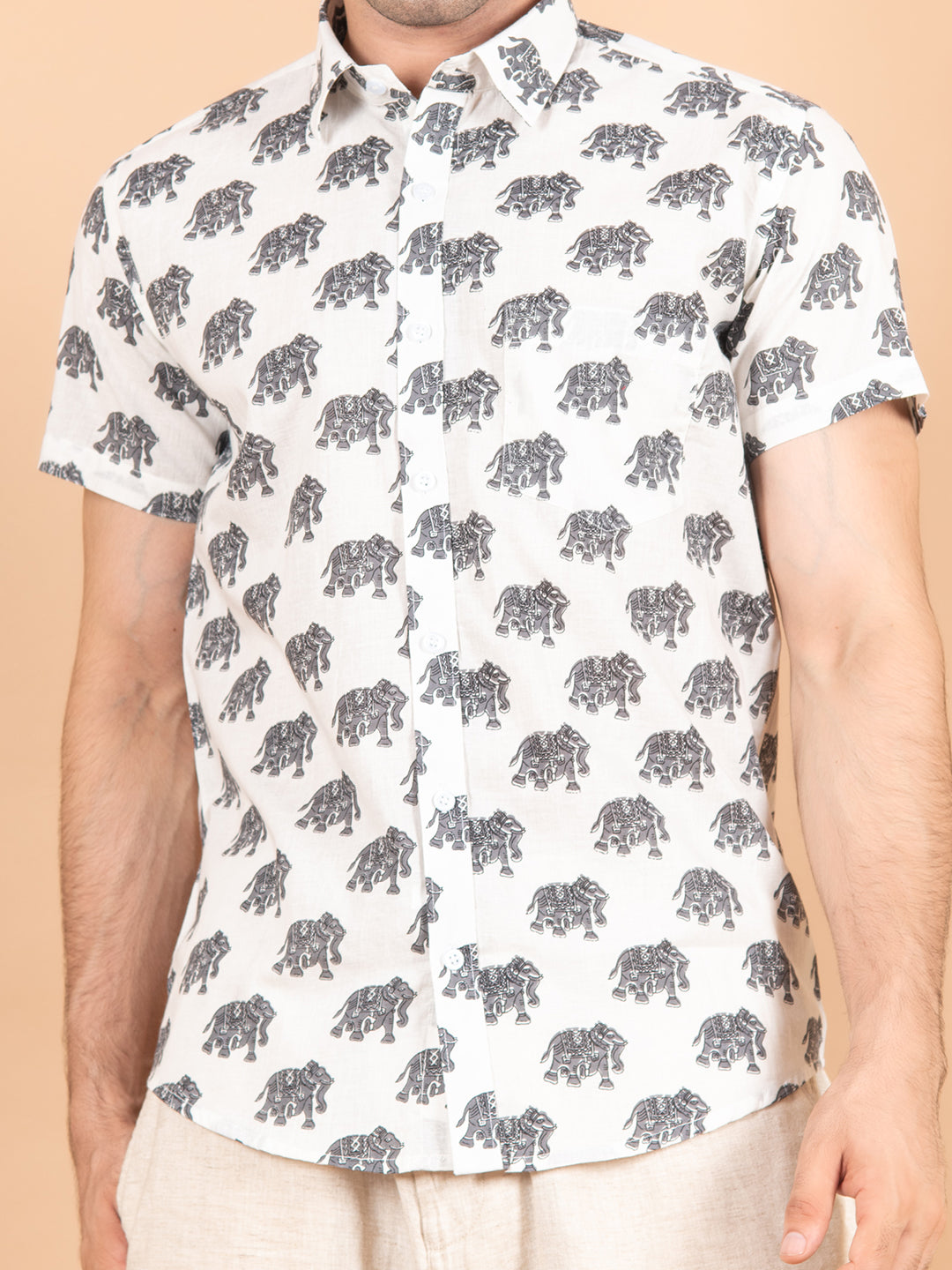 Buy BBlack Elephant Cotton Half Sleeves Printed Shirt Online