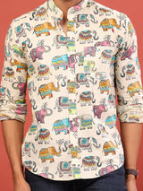 Multi Color Elephant Full Sleeve Printed Shirt