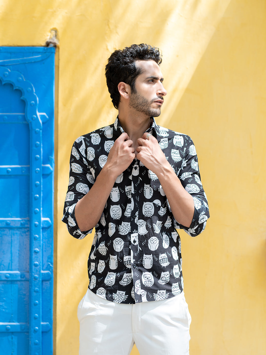 Black And White Owl Printed Shirt