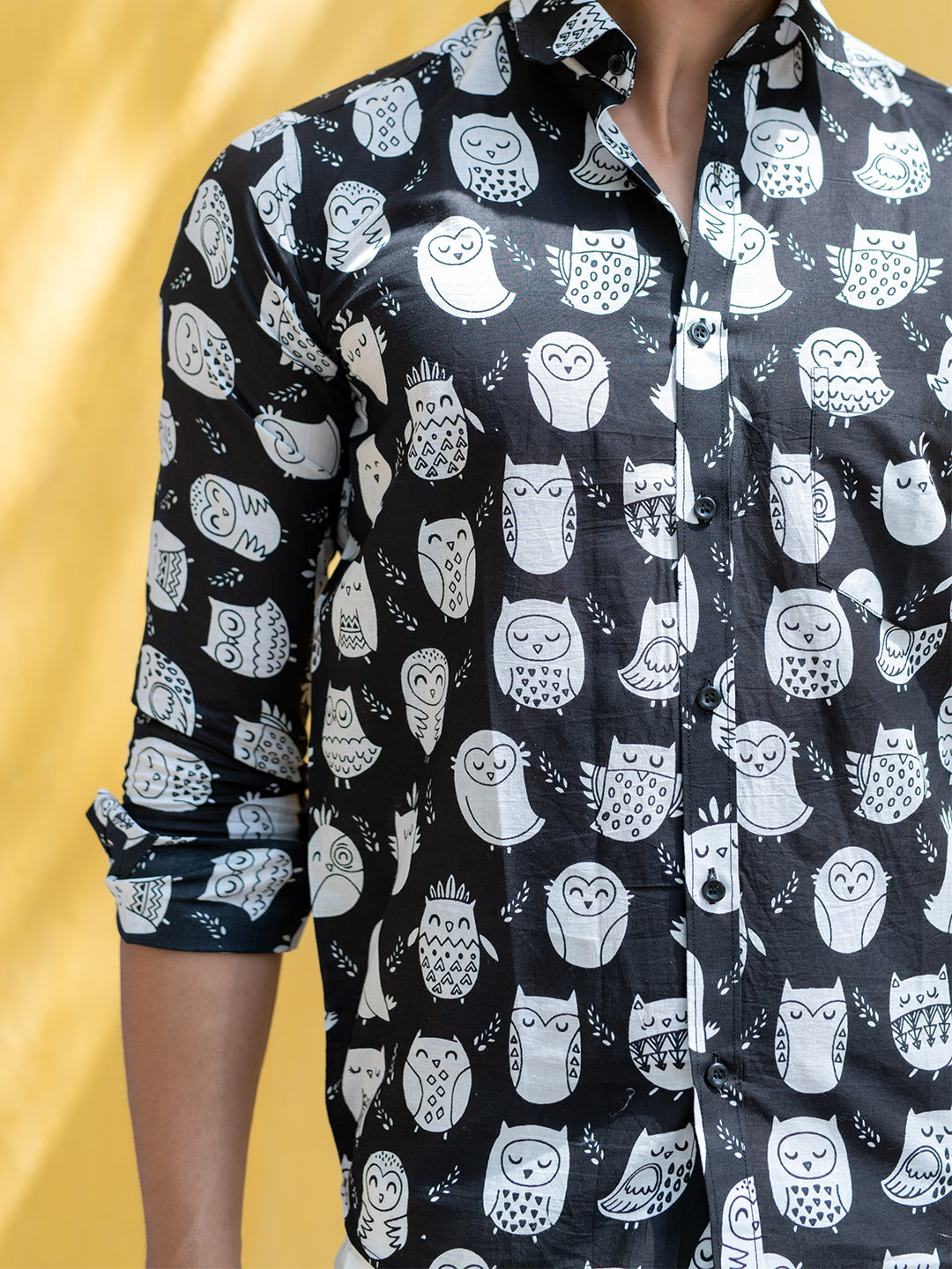 Black And White Owl Printed Shirt