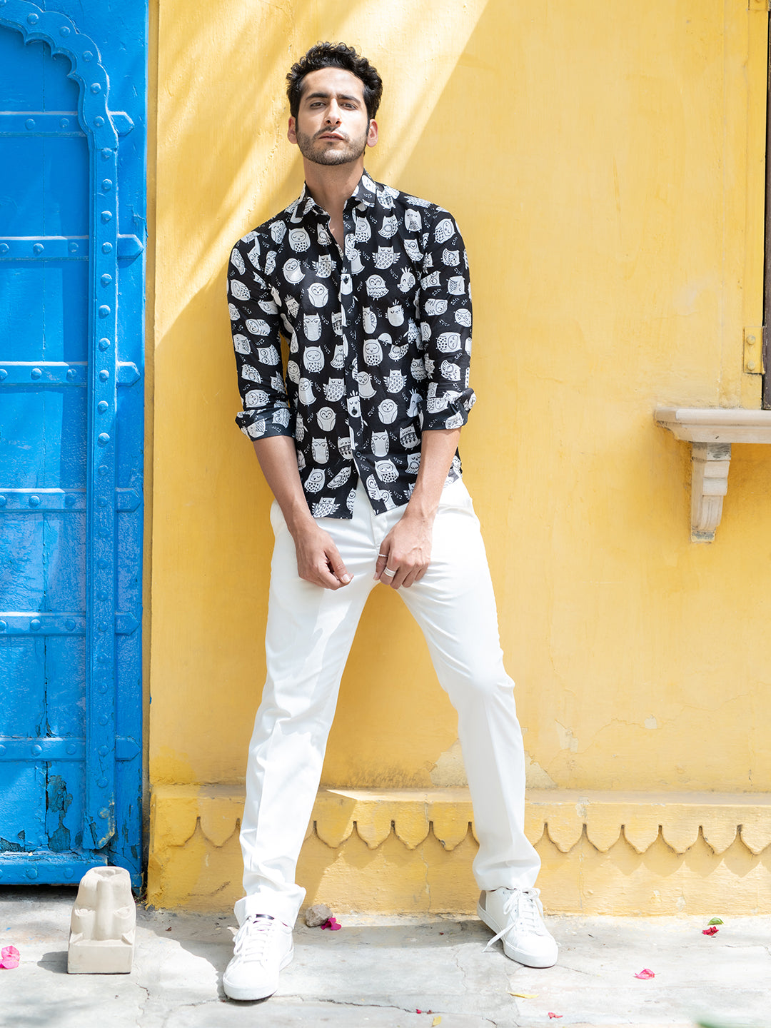 Black And White Owl Printed Shirt