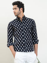 Basic Black Floral Printed Shirt