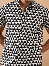 Black And White Triangle Printed Half Sleeves Shirt