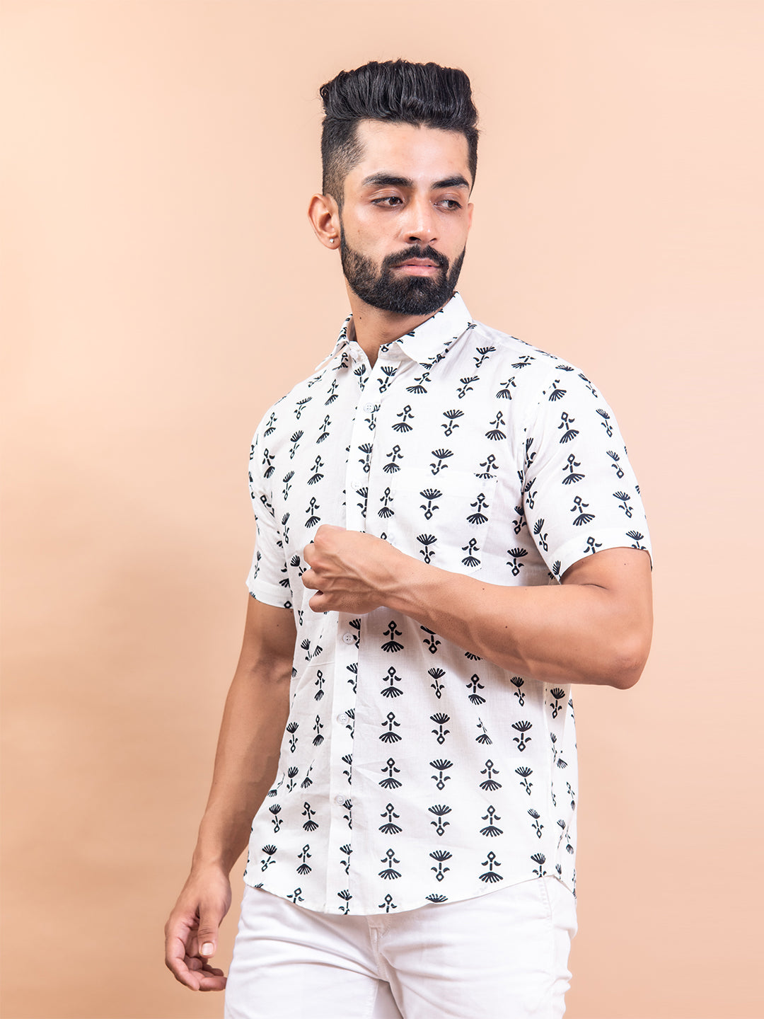 Cotton White Comfort Fit Printed Shirt For Men