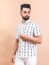 Cotton White Comfort Fit Printed Shirt For Men