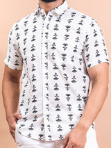 Cotton White Comfort Fit Printed Shirt For Men