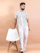 Cotton White Comfort Fit Printed Shirt For Men