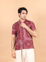 Brownish Red Reasonal Digital Print Half Sleeves Shirt