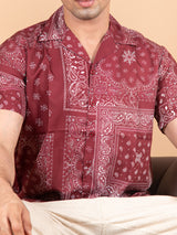 Brownish Red Reasonal Digital Print Half Sleeves Shirt