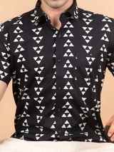 Black Geometric motif printed cotton Half sleeves shirt