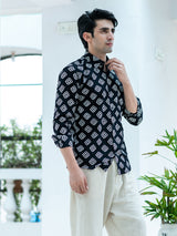 Black Geometric motif printed cotton shirt