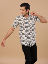 White Jaipuri Printed Cotton Half Sleeve Shirt