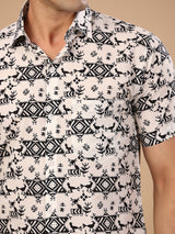 White Jaipuri Printed Cotton Half Sleeve Shirt