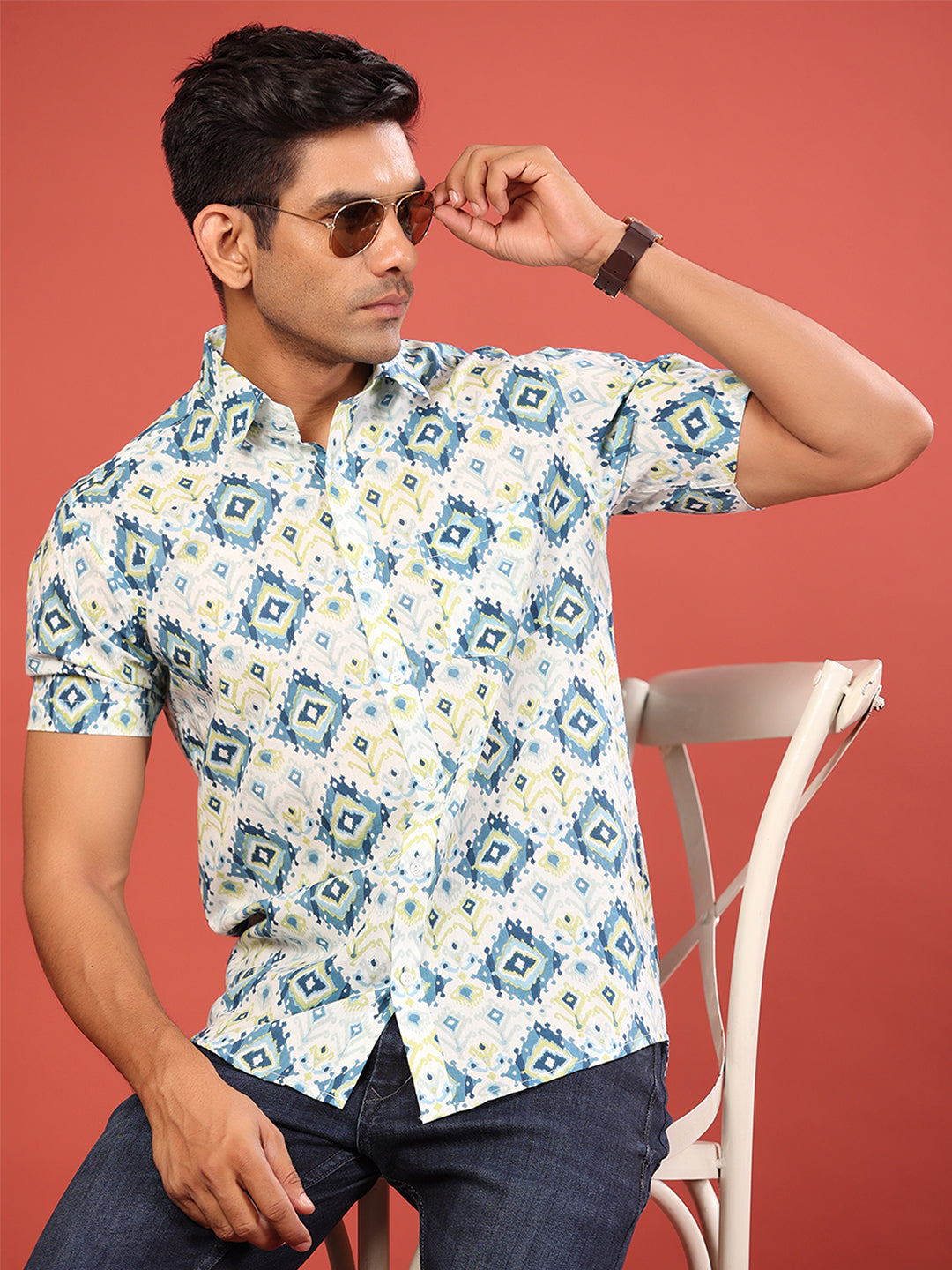 Printed half hotsell sleeve shirt