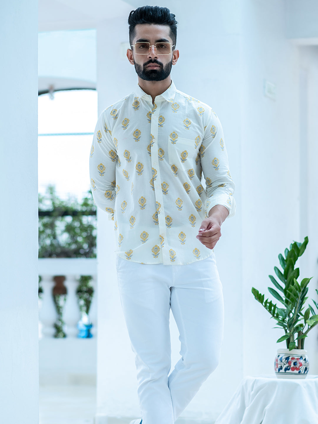 Off white Floral printed Full sleeve shirt