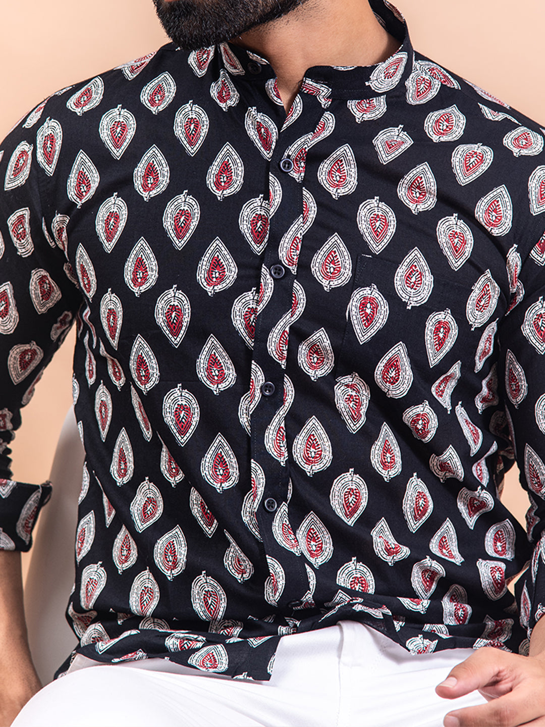 Black & red Leaf printed Full shirt