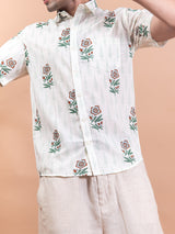 White Floral Printed Half Sleeve Shirt