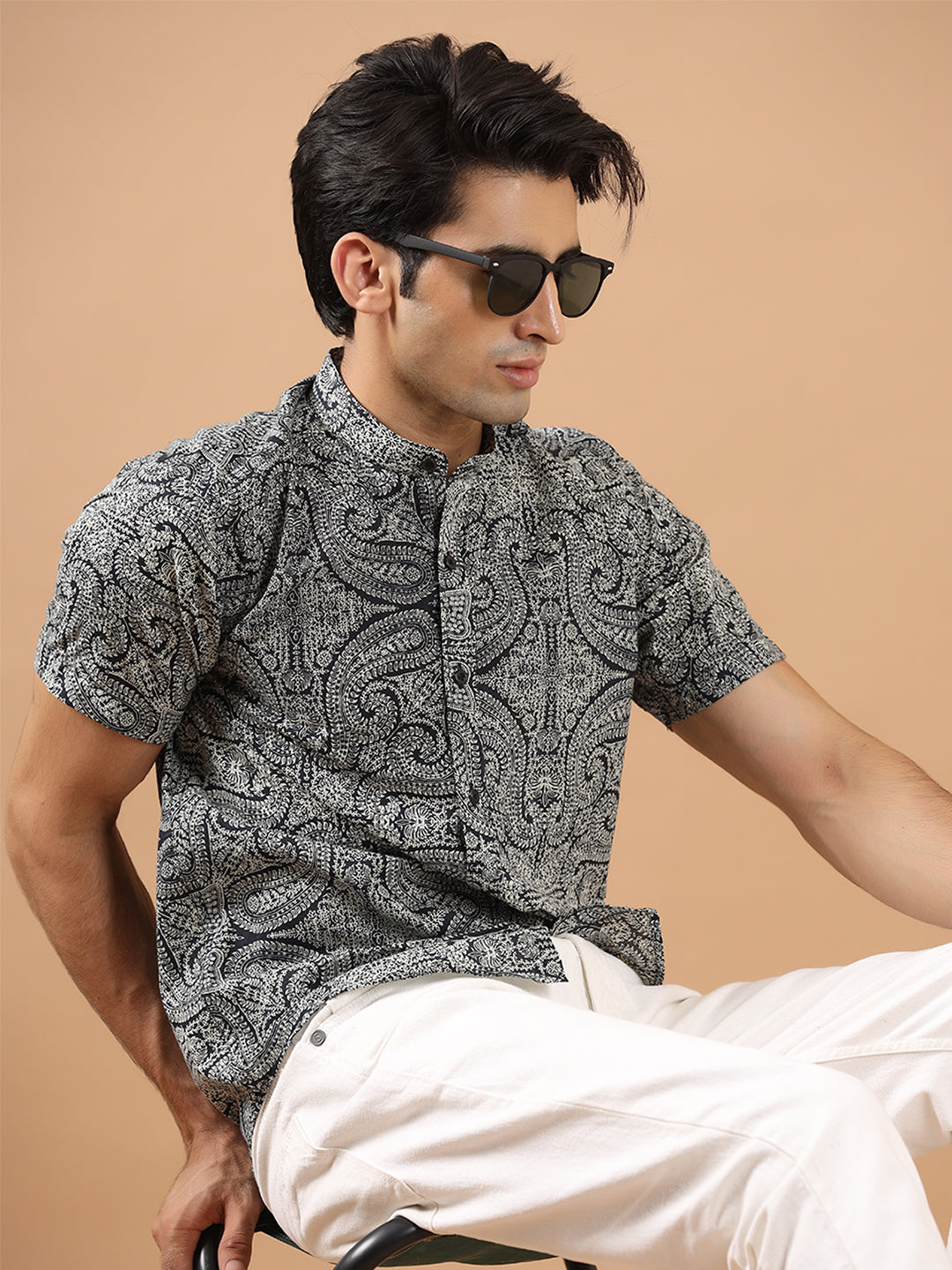 Black & white Paisley printed Half sleeve shirt