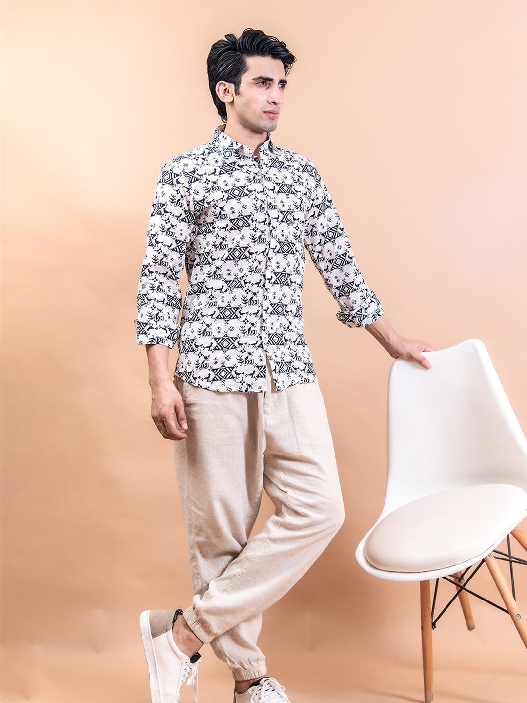 White Jaipuri Printed Cotton Full Sleeve Shirt