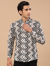 Black & Grey Chevron Printed Full Sleeve Shirt