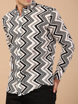 Black & Grey Chevron Printed Full Sleeve Shirt