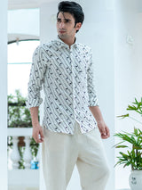 White Jaipuri Printed Cotton Full Sleeve Shirt