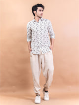 White Jaipuri Printed Cotton Full Sleeve Shirt