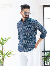 Blue Zig Zag Prints Full Sleeves Shirt