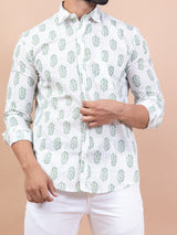 Full Sleeves White Motifs Jaipuri Printed Shirt