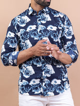 White Rose Blue Color Full Sleeve Printed Shirt