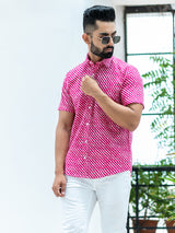 Pink Half Sleeve Jaipuri Printed Shirt