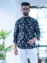 African Black Full Sleeve Printed Shirt