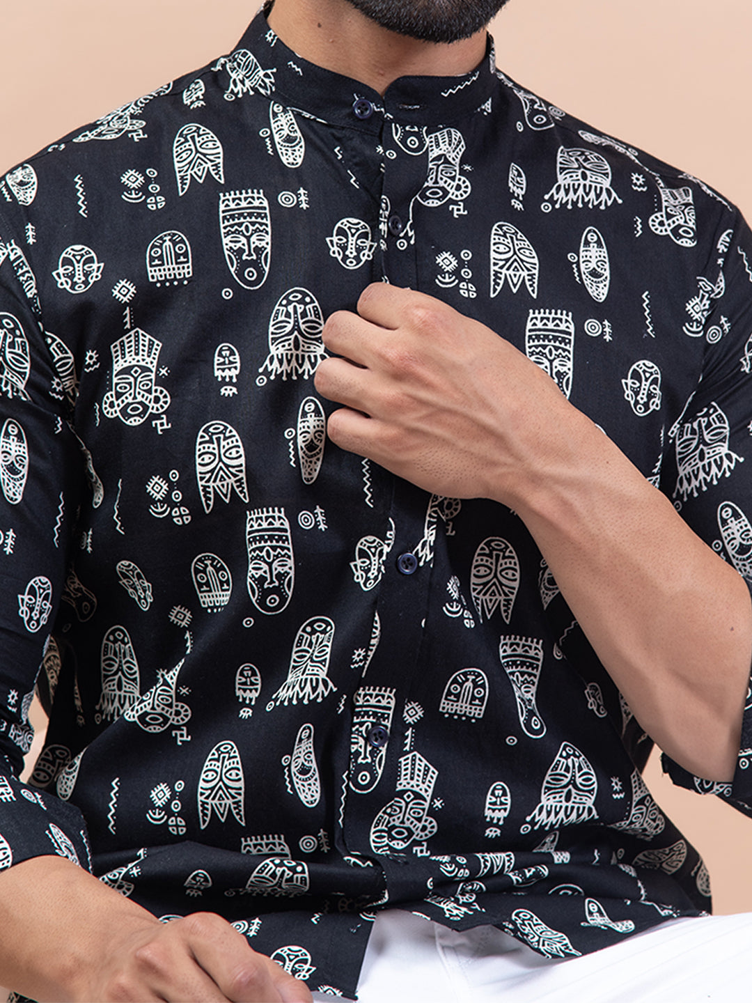 African Black Full Sleeve Printed Shirt