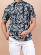 Black Florescence Printed Cotton Half Sleeve Shirt