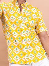 Cotton Half Sleeve Yellow Jaipuri Printed Shirt